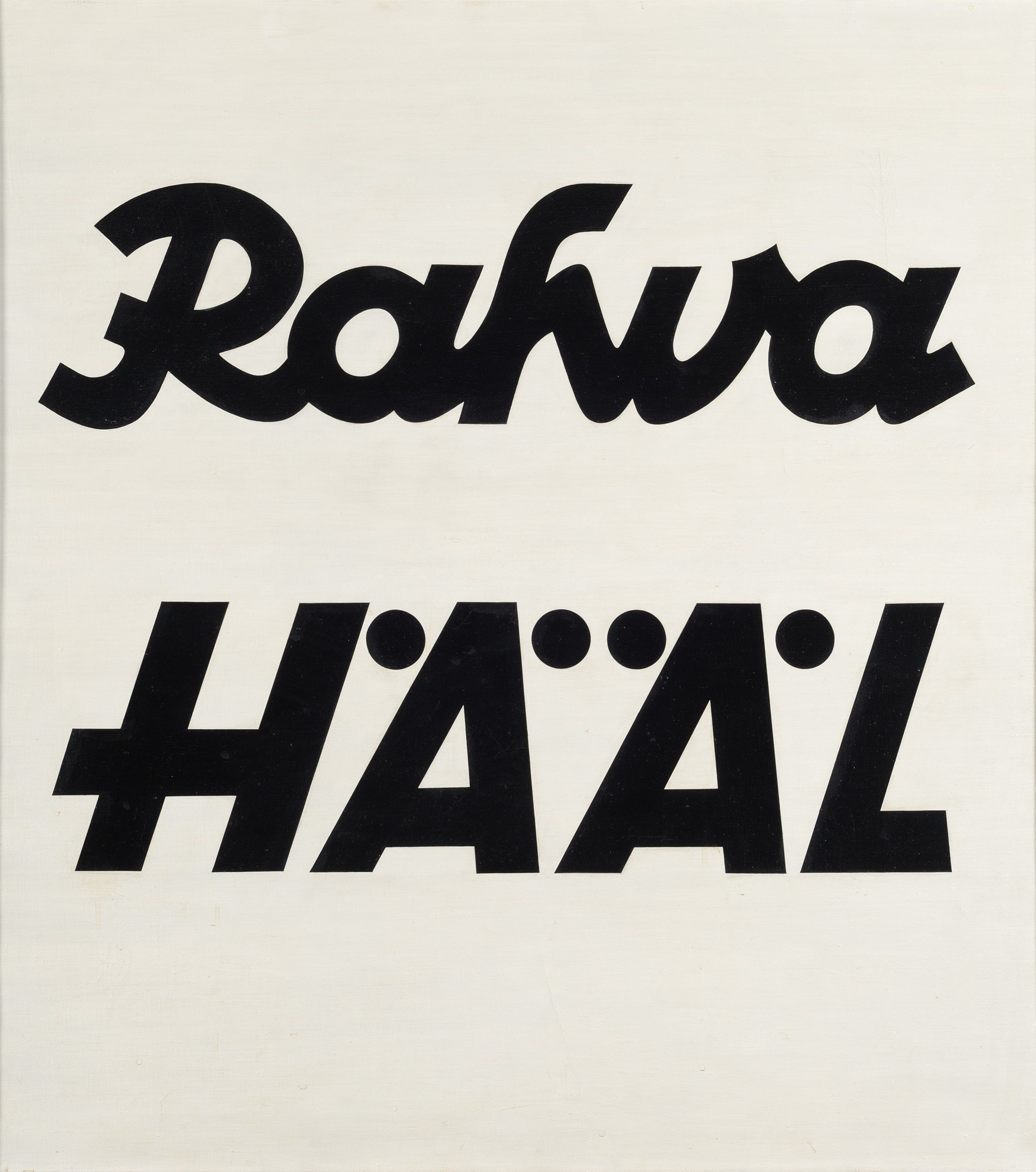 Text-based graphic featuring two words, "Rahva" in a bold, cursive black font on top and "HÄÄL" in a thick, uppercase black font with diacritical marks above letters below. The design uses strong contrast between black text and white background to emphasize the words.