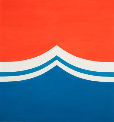 abstract blue wave on red background